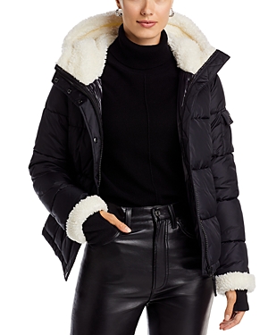 Aqua Faux Fur Trim Matte Puffer Jacket - 100% Exclusive In Black/white