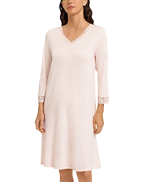 Hanro Cotton Lace Trim Nightgown In Crystal Pink