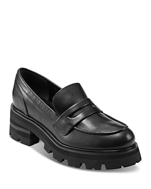 Marc Fisher Ltd Women's Latika Almond Toe Platform Loafers In Black Leather