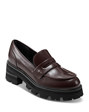 Marc Fisher Ltd Women's Latika Almond Toe Platform Loafers In Dark Red
