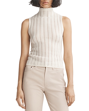 Rag & Bone Christina Funnel Neck Sleeveless Wool Blend Pointelle Sweater In Ivory