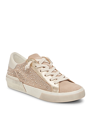 Shop Dolce Vita Women's Zina Embellished Lace Up Low Top Sneakers In Gold Suede