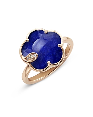 Pasquale Bruni 18k Rose Gold Petit Joli Lapis Lazuli Doublet & White And Champagne Diamond Flower Ring
