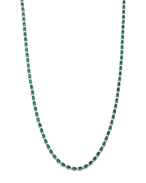 Bloomingdale's Emerald & Diamond Necklace In 14k White Gold, 17 In Green/white