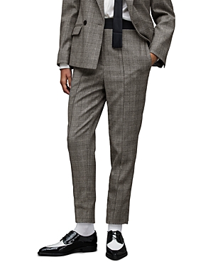 Allsaints Bea Check Wool Blend Crop Pants In Grey