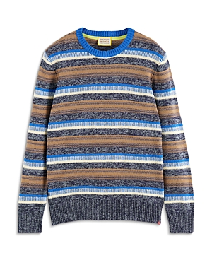 Scotch & Soda Mixed Yarn Stripe Crewneck Sweater In Blue