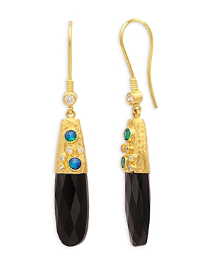 Gurhan 18-24k Yellow Gold Spell Black Spinel, Australian Opal, & Diamond Drop Earrings In Black/gold