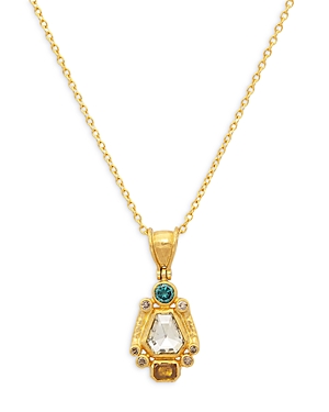18K and 24K Yellow Gold Muse Multicolor Diamond Pendant Necklace, 16-18