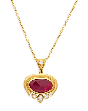 Gurhan 18-24k Yellow Gold Muse Ruby & Diamond Pendant Necklace, 16-18