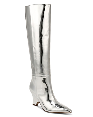 Shop Sam Edelman Women's Vance Pointed Toe Silver High Heel Tall Boots In Soft Silver