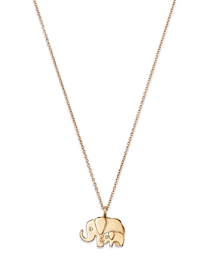 Moon & Meadow 14K Yellow Gold Diamond Mom & Baby Elephant Pendant Necklace, 16-18