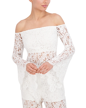 Bcbgmaxazria Off-the-shoulder Bell Sleeve Lace Top In Gardenia
