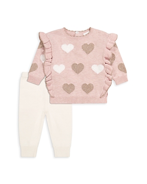 Miniclasix Girls' Hearts Jumper & Trousers Set - Baby In Pink