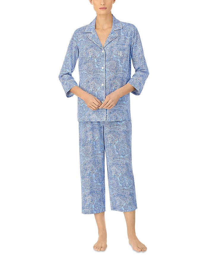Lauren Ralph Lauren Bingham Knits Cotton Jersey Cropped Pj Set In Blue/paisley