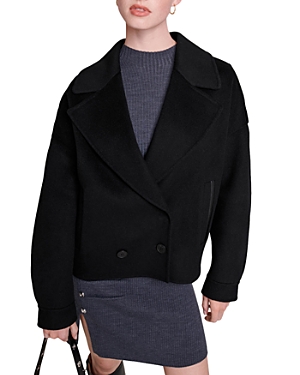 Maje Double Breasted Oversize Wool Blend Jacket In Black