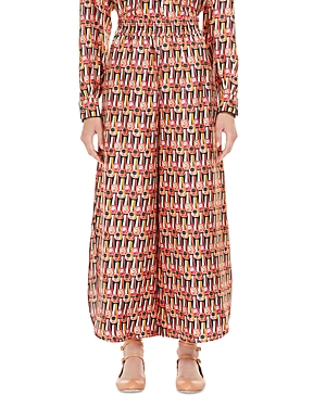 Max Mara Quark Nail Polish-print Wide-leg Silk Pull-on Pants In Salmon