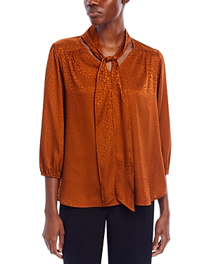 Status By Chenault Tie Neck Jacquard Blouse In Copper