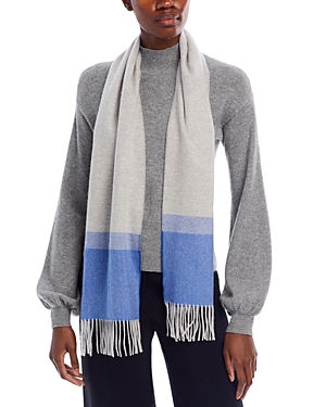 C By Bloomingdale's Cashmere Blockstripe Woven Scarf - 100% Exclusive In Gray/blue
