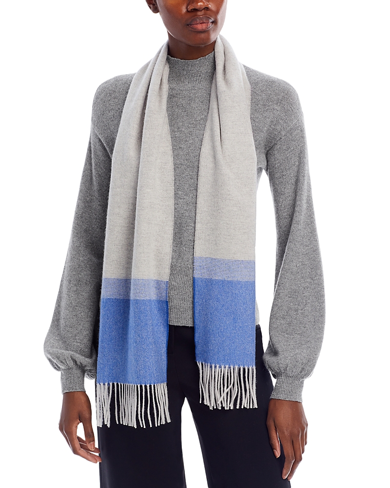 C By Bloomingdale's Cashmere Blockstripe Woven Scarf - Exclusive In Gray/blue