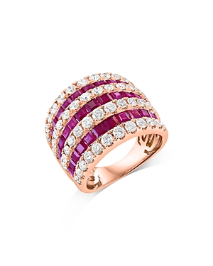Bloomingdale's Ruby & Diamond Multi Row Ring In 14k Rose Gold In Pink/rose Gold
