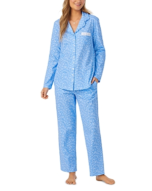 Eileen West Cotton Floral Print Long Pajama Set In Blue Floral