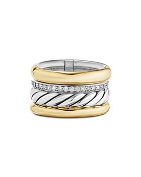 David Yurman - 18K Yellow Gold & Sterling Silver DY Mercer Diamond Multirow Ring