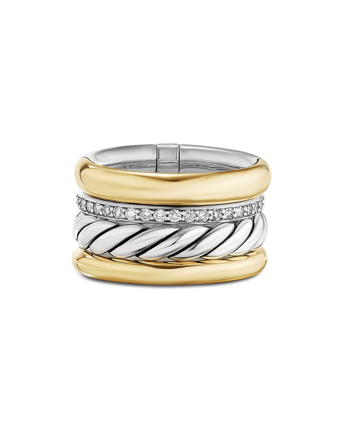David Yurman 18K Yellow Gold & Sterling Silver Mercer Diamond Multirow Ring