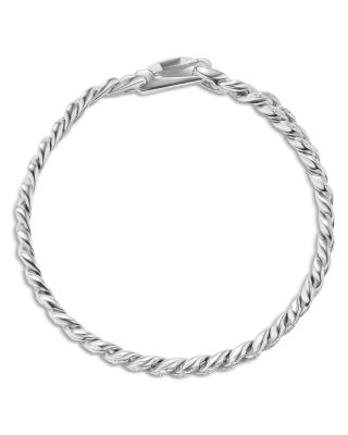 Curb Chain Bracelet in Sterling Silver with Diamonds, 7mm