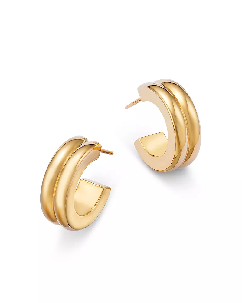 Bloomingdale's Fine Collection Polished Double Square Edge Huggie Hoop Earrings in 14K Yellow Gold