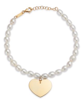 Bloomingdale's Fine Collection - Cultured Freshwater Pearl Heart Charm Bracelet in 14K Yellow Gold