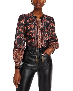 Kobi Halperin Laurena Floral-print Burnout Pintuck Blouse In Black Multi
