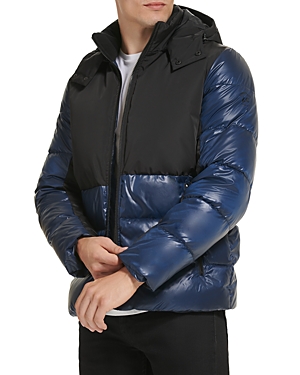 Kenneth Cole Men's Colorblock Mixed-media Puffer Jacket In Night Sky