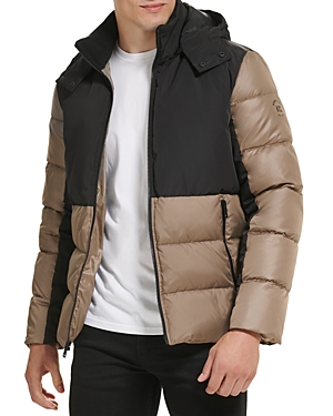 Kenneth Cole Men's Colorblock Mixed-media Puffer Jacket In Taupe