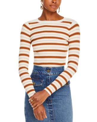 Ribbed Hem Long Sleeve Striped Sweater main image 0
