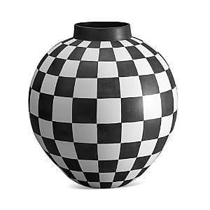 Shop L'objet Damier Extra Large Porcelain Vase In Indigo/natural