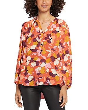 Nydj Plus Womens Solid Chiffon Blouse In Multi