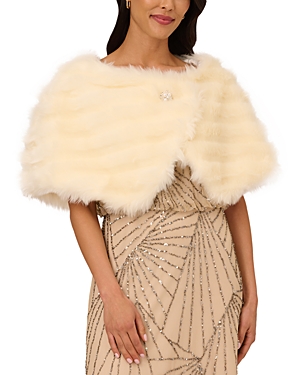 Shop Adrianna Papell Faux Fur Brooch Capelet In Ivory