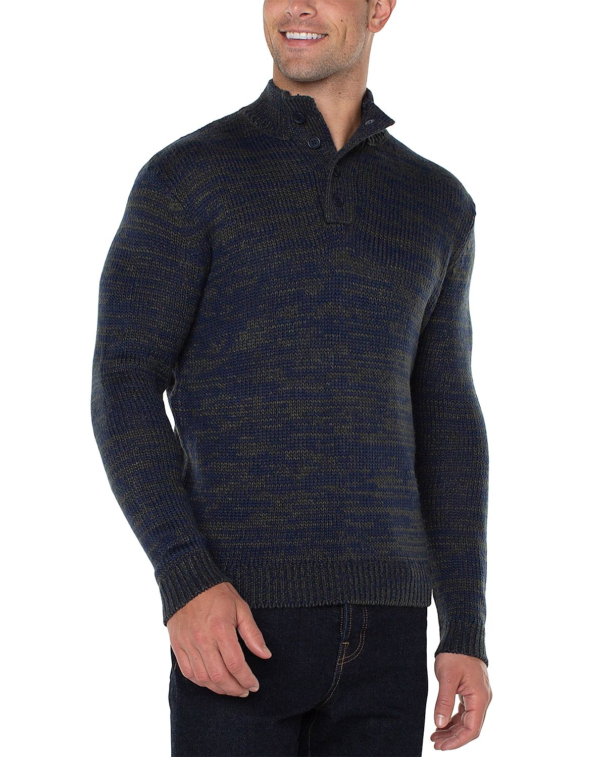 Liverpool Los Angeles Four Button Mock Neck Sweater