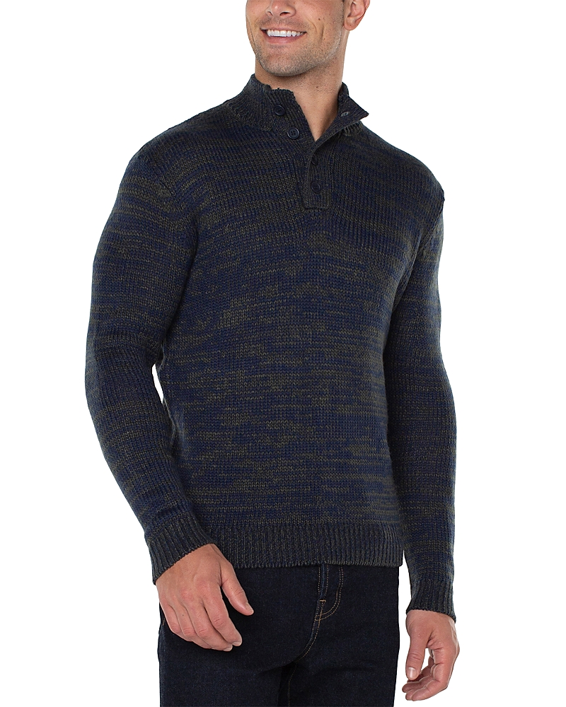 Liverpool Los Angeles Four Button Mock Neck Sweater In Navy Olive