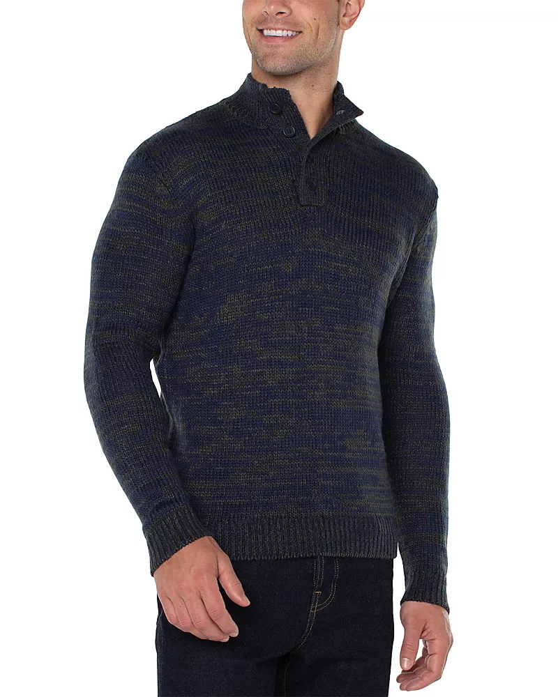 Liverpool Los Angeles Four Button Mock Neck Sweater