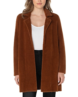 Shop Liverpool Los Angeles Textured Open Front Cardigan In Penny Brown