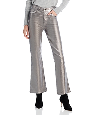 Shop Veronica Beard Carson Metallic High Rise Flare Jeans In Light Gunmetal