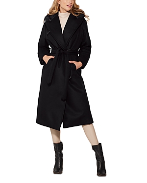 Shop Norwegian Wool Down Wrap Coat In Black