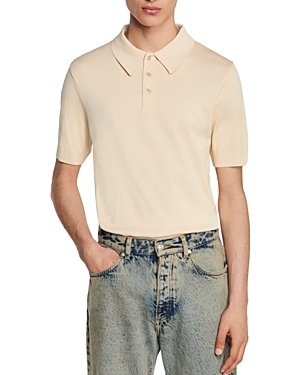 Sandro Men's Short Sleeve Knitted Polo Shirt In Beige