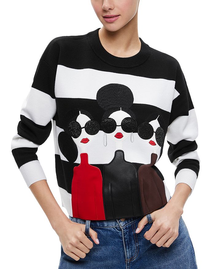 Alice and Olivia Gleeson Stace Face Appliqué Sweater | Bloomingdale's