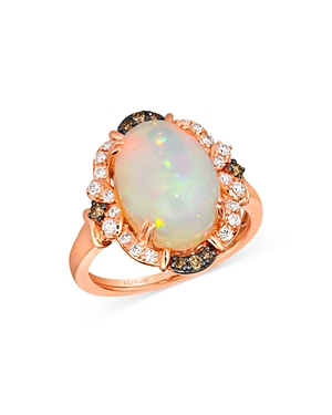 Bloomingdale's Opal, Brown & White Diamond Halo Ring 14k Rose Gold In Multi/rose Gold