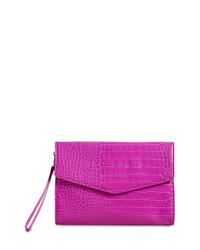Ted Baker Crocey Envelope Pouch In Bright Pink