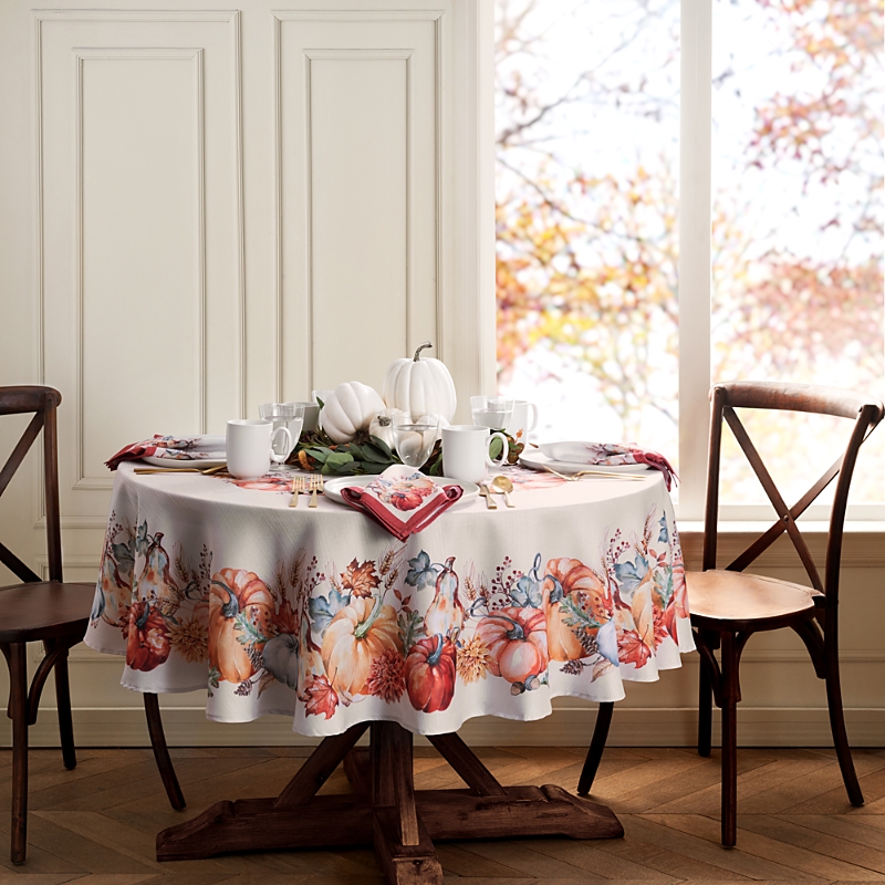 Elrene Home Fashions Botanical Harvest Pumpkin Engineered Tablecloth, 70 X 70 Round In Multi