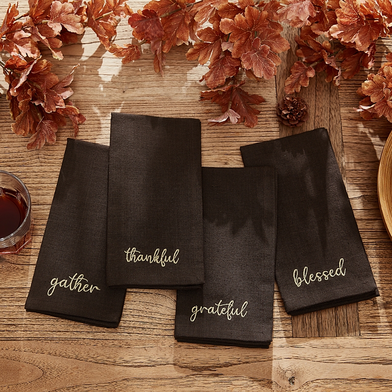Shop Elrene Home Fashions Harvest Sentiment Embroidered Napkins, Set Of 4 In Brown