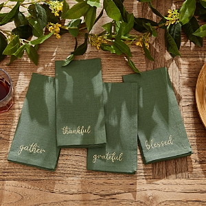 Elrene Home Fashions Harvest Sentiment Embroidered Napkins, Set Of 4 In Green